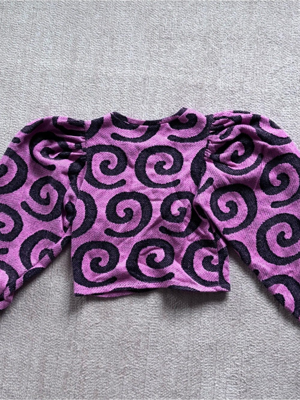 Zara Purple and Black Swirl Puff-Sleeve Crop Top Sweater Medium - Picture 8 of 9